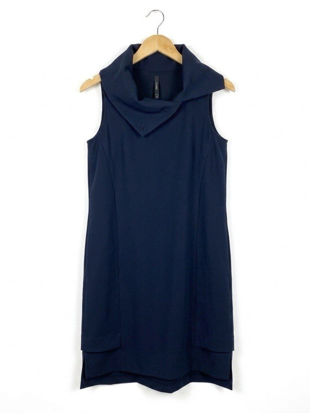 Porto Black Cowl Neck Asymmetrical Tiered Midi Dress Sz S